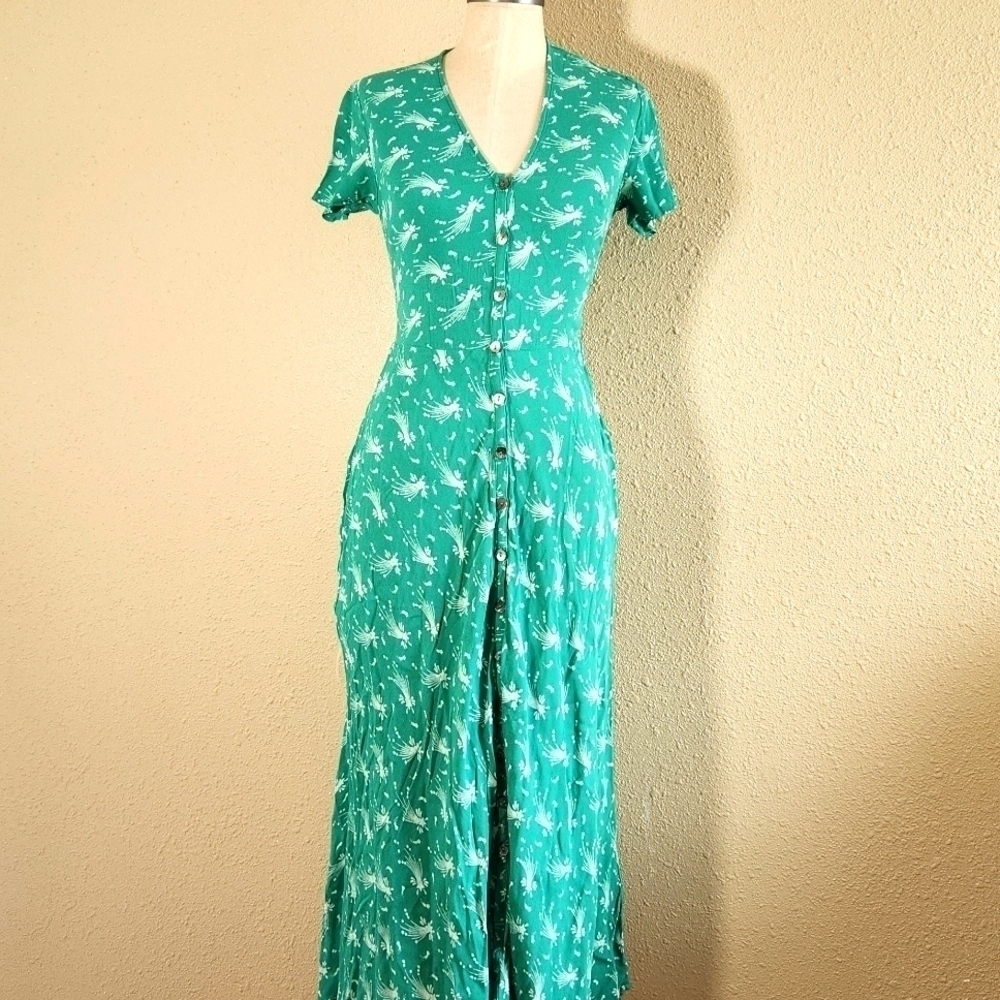 GHOST London Star Print Green Maxi Dress